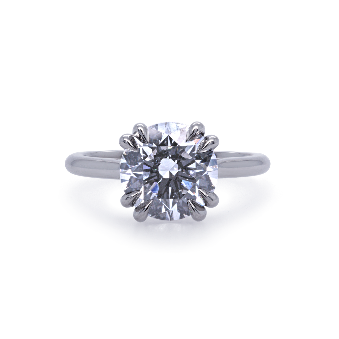 EOS engagement ring with 3ct lab-grown diamond in platinum, front view, handcrafted by Janine Jewels Toronto.