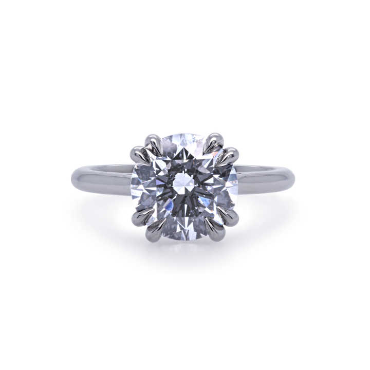 EOS engagement ring with 3ct lab-grown diamond in platinum, front view, handcrafted by Janine Jewels Toronto.