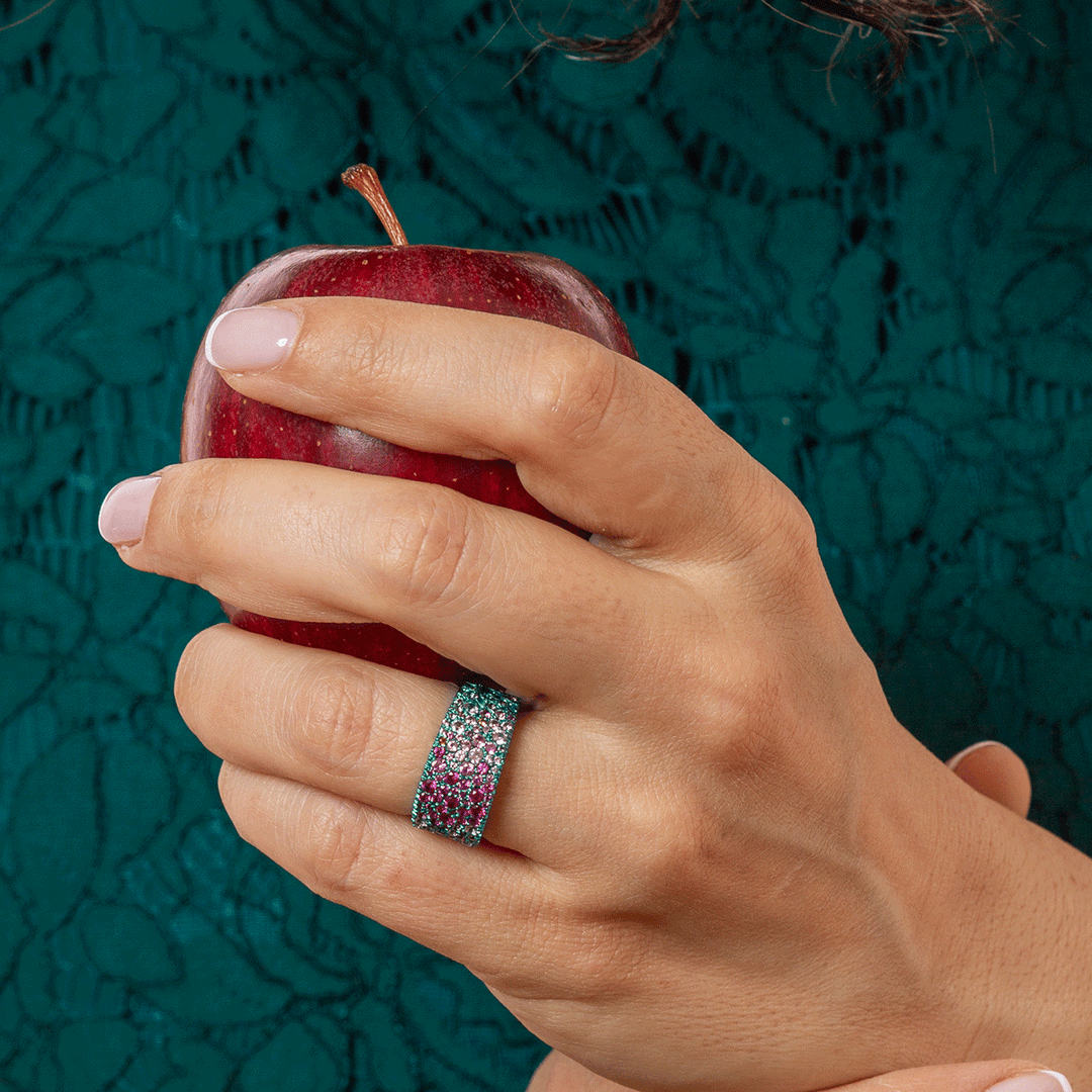 Borealis Bling - Titanium Hand-Engraved Cocktail Ring