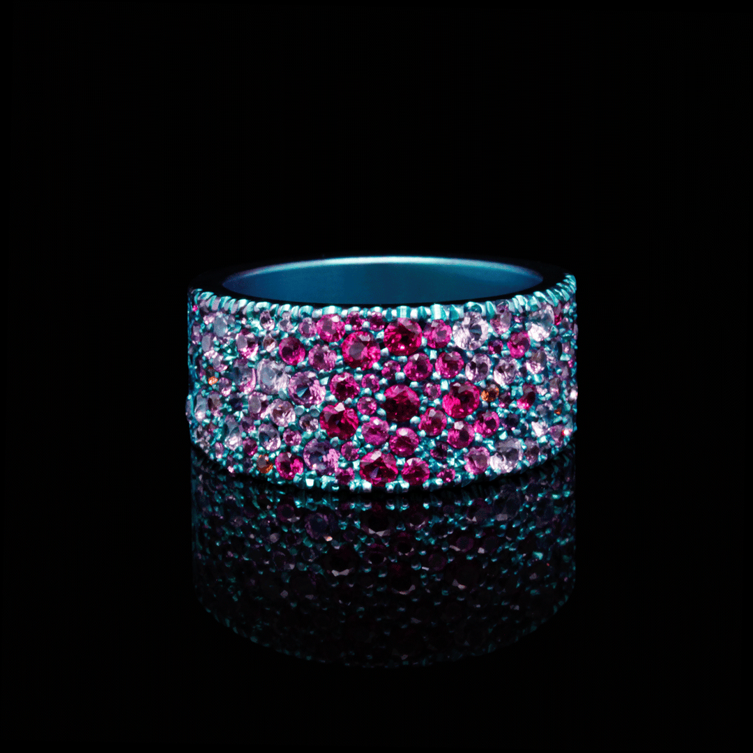 Borealis Bling - Titanium Hand-Engraved Cocktail Ring