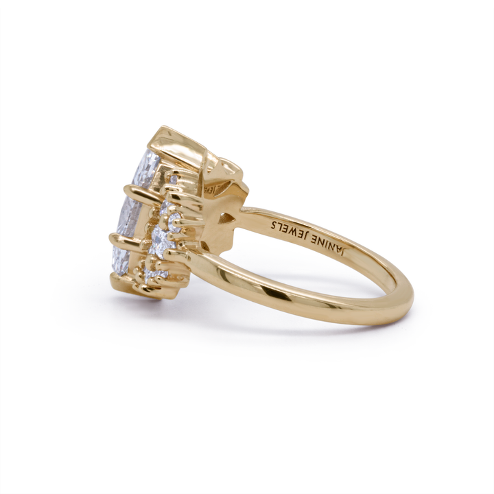 Profile of Clara 2ct marquise lab-grown diamond engagement ring in 14K yellow gold with diamond accents