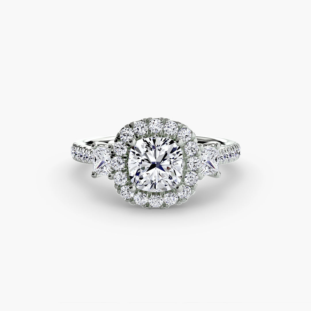 Three-Stone Ring with Halo 2