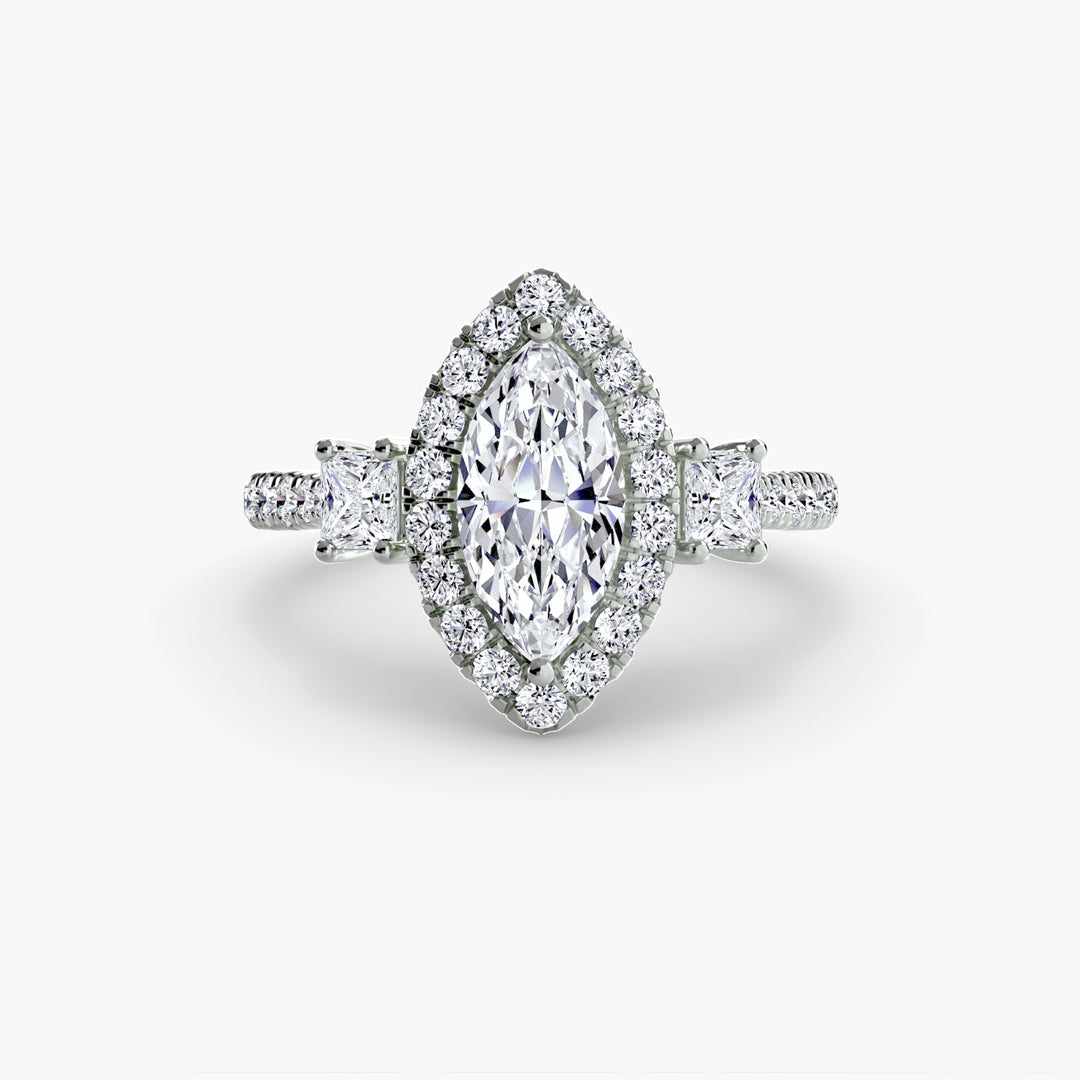 Three-Stone Ring with Halo 2