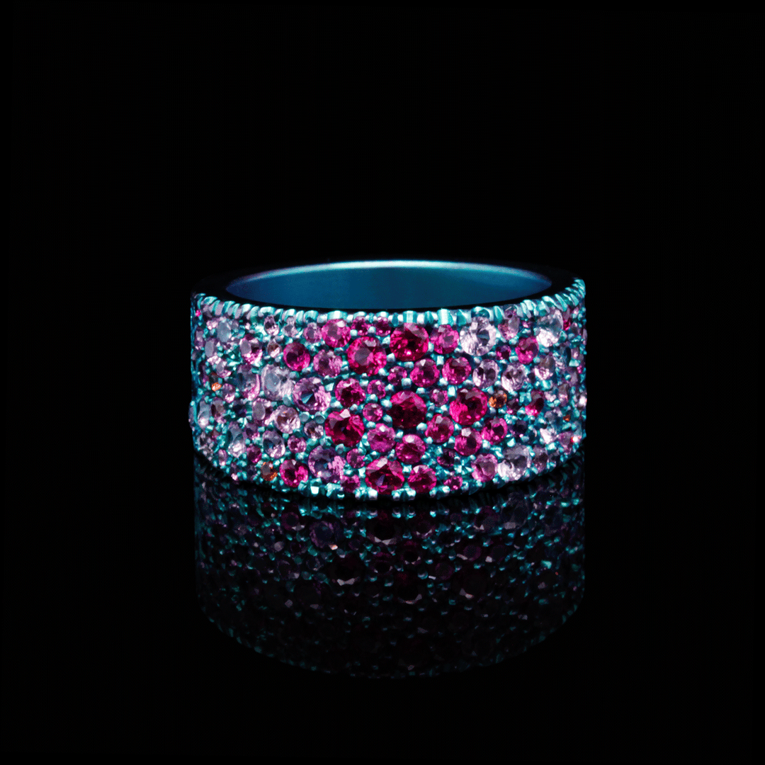 Borealis Bling - Titanium Hand-Engraved Cocktail Ring