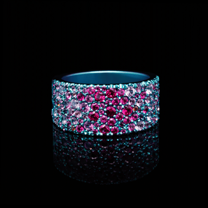 Borealis Bling - Titanium Hand-Engraved Cocktail Ring