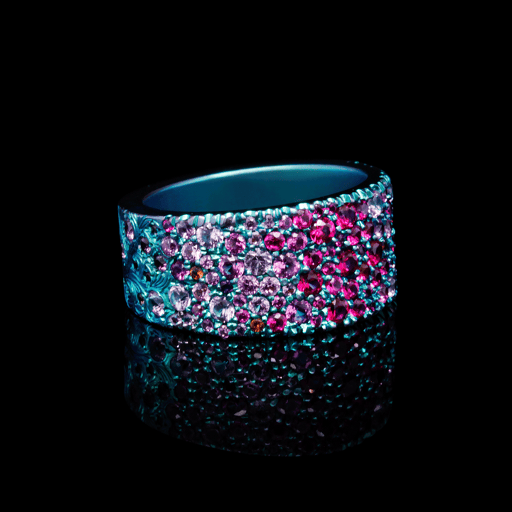 Borealis Bling - Titanium Hand-Engraved Cocktail Ring