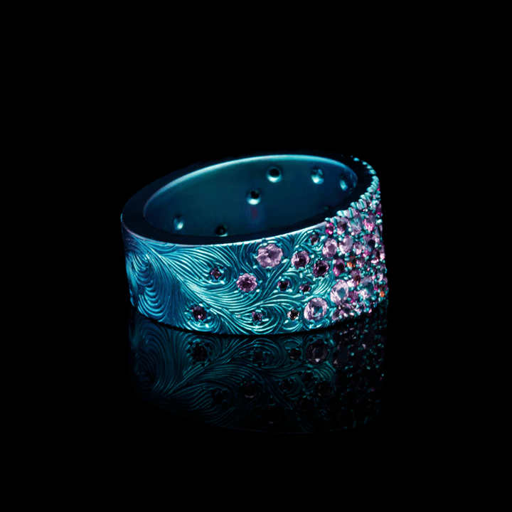 Borealis Bling - Titanium Hand-Engraved Cocktail Ring