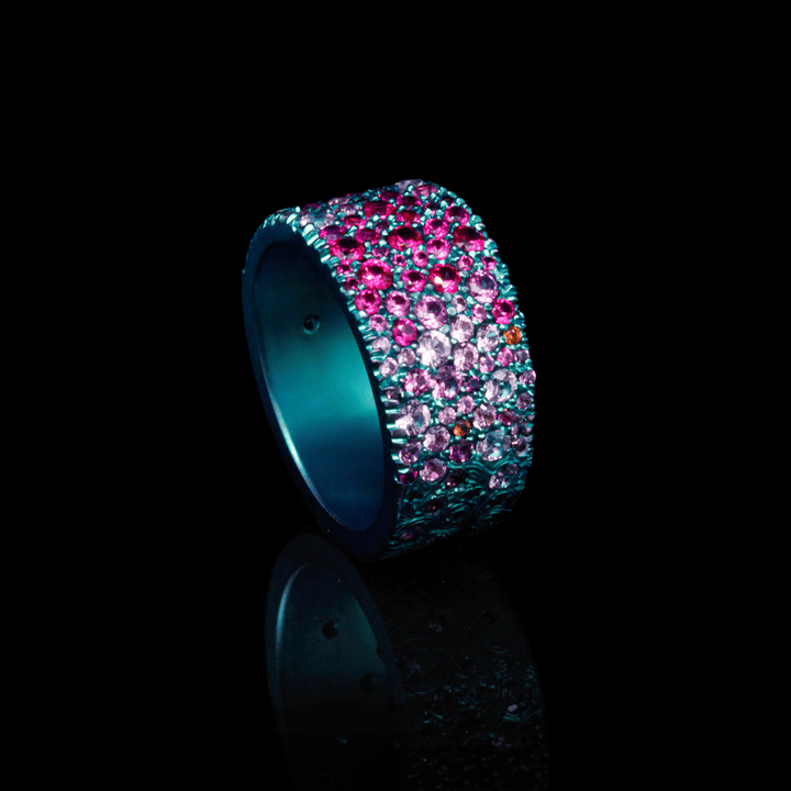Borealis Bling - Titanium Hand-Engraved Cocktail Ring