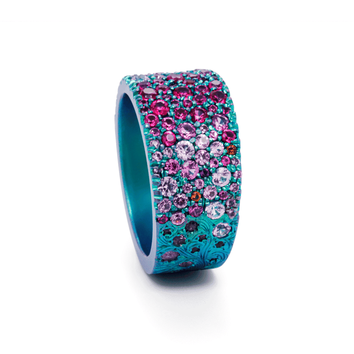 Borealis Bling - Titanium Hand-Engraved Cocktail Ring