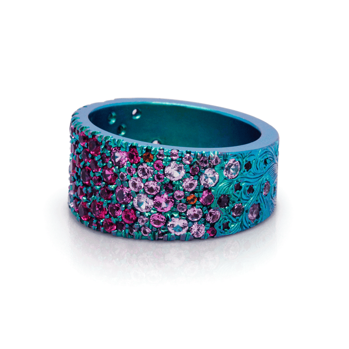 Borealis Bling - Titanium Hand-Engraved Cocktail Ring