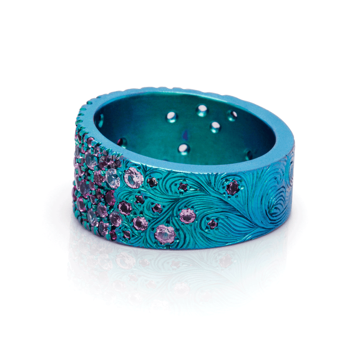 Borealis Bling - Titanium Hand-Engraved Cocktail Ring
