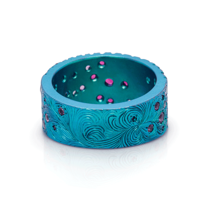 Borealis Bling - Titanium Hand-Engraved Cocktail Ring